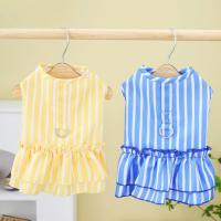 1 Set Lovely Button Closure Dress-up Fine Workmanship Pet Puppy Dog Stripe Print Princess Dress with Traction Rope Dresses