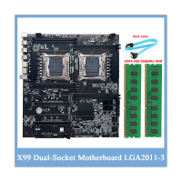 X99 Motherboard Dual-Socket Motherboard LGA2011-3 Dual CPU Support RECC DDR4 Memory Motherboard+2XDDR4 4GB 2666Mhz RAM+SATA Cable