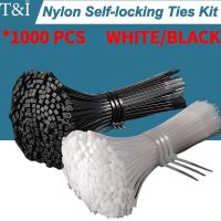 1000 PCS Self-locking Nylon Tie White/Black Plastic Strong Snap High Temperature Resistant and Lengthening Twine Tie Wire Tie Cable Management