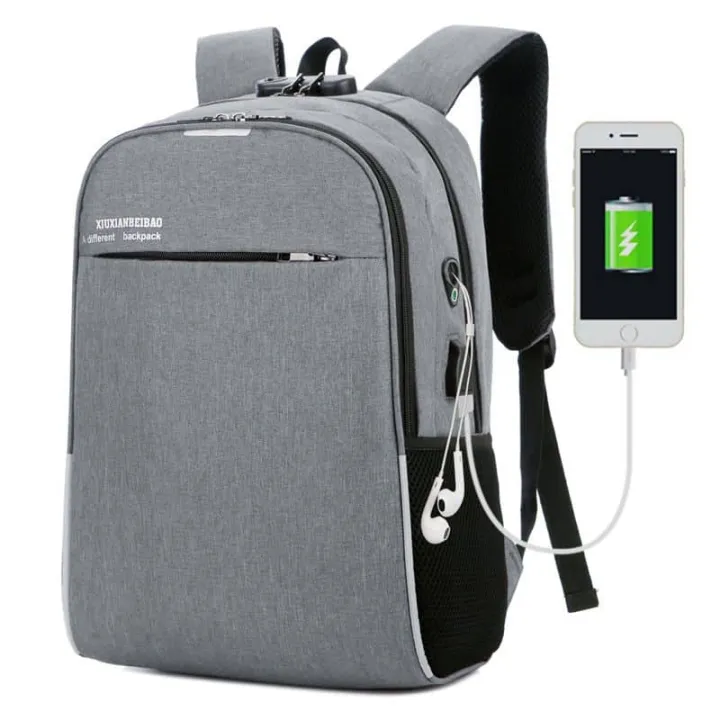 #207 Men Large Capacity Laptop Backpack USB Connector Headphone Jack ...