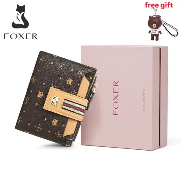 FOXER Female Monogram Coin Packet PVC Leather Card Holder Women