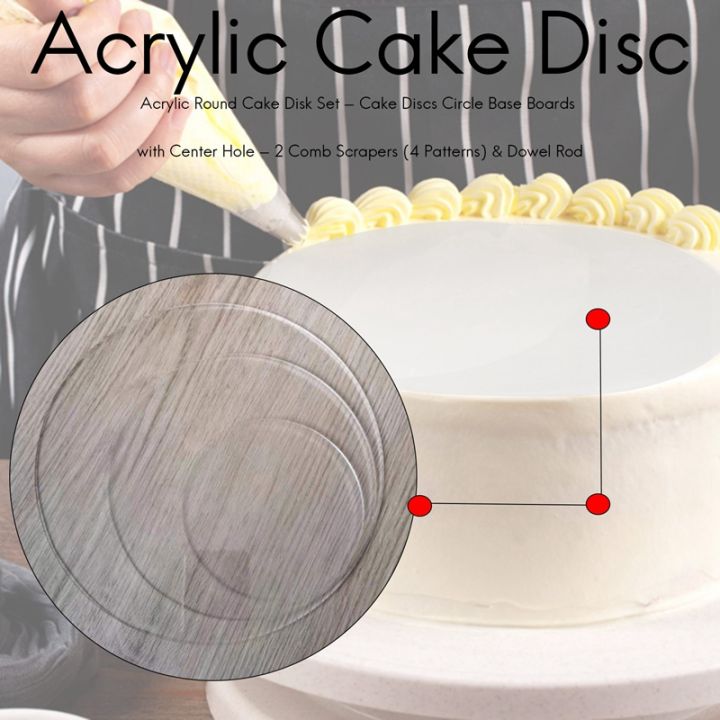 acrylic-round-cake-disk-set-cake-discs-circle-base-boards-with-center-hole-2-comb-scrapers-4-patterns-amp-dowel-rod