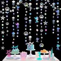 Gorgeous Colorful Mermaid Shells Banner Kids Mermaid Birthday Party Decoration Shiny Hanging Flags Sea Star Jellyfish Home Decor