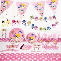 Hotsale Pink New Baby Shark Birthday Party Deco sets Plate Table cover