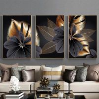 American Luxury Restaurant Decoration Painting Living Room Hanging Painting Abstract Atmosphere Golden Leaf Triptych