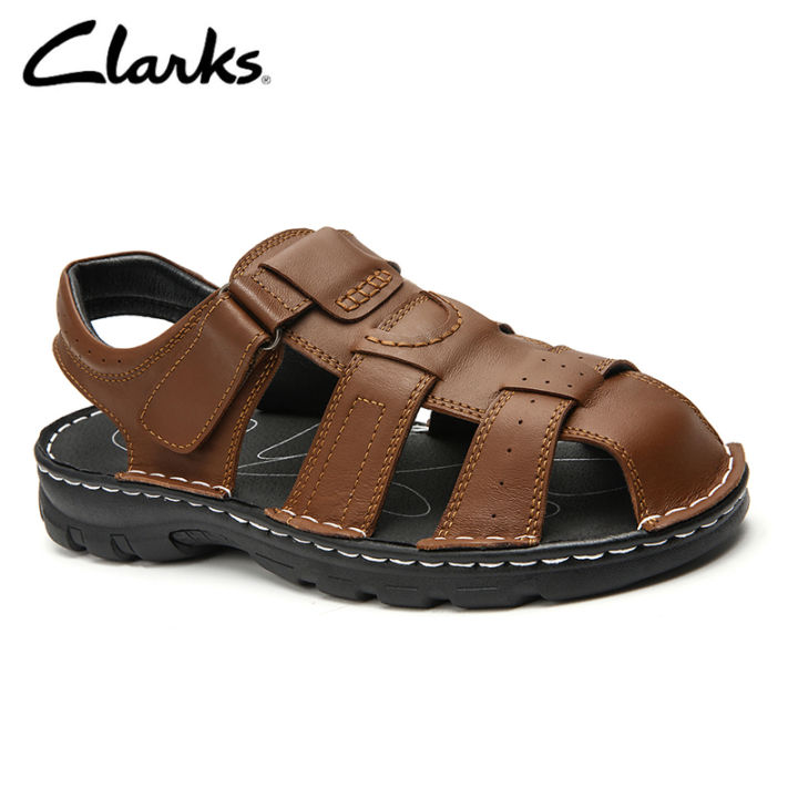 clarks-รองเท้าแตะหนังมะฮอกกานีสำหรับผู้ชาย