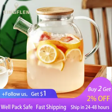 BORREY Big Heat-Resistant Glass Teapot Flower Tea Kettle Large Clear Glass  Fruit Juice Container Ceramic Teapot Holder Base