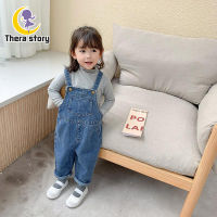 TH เด็กผู้หญิง Denim Bibs Girls Casual Pants Boys Kids Jeans