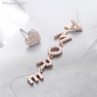 Cubic Zircon Heart AMORE Letter Drop Earrings for Women Korean Earrings 2021 Trendy Jewelry Female Accessorie 11.11