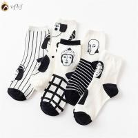 VFBF Fashion White Black Striped Women Creative Winter Warm Stocking High Hosiery Breathable Cotton Socks