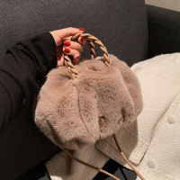 Rope Handle Faux Fur Small Totes for Women Winter Designer Crossbody Bags Travel Branded Trendy Shoulder Handbag 7740