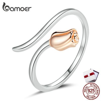 Bamoer 925 silver rose ring adjustable size For Women fashion jewellery SCR761 z