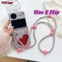 WFCase เคสสำหรับ Vivo X Flip Simple Love Flash สีชมพู Fold เคสโทรศัพท์ (+ สร้อยข้อมือความรัก) เคสป้องกันกล้องแบบเต็ม