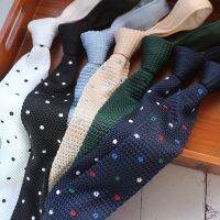Muhe Tie Mens Narrow Wool Casual British Preppy Style 6CM Version Knitted Flat Head Personality Black White Polka Dot Blue 领带男窄版毛线休闲英伦学院风6CM窄版针织平头个性黑白波点蓝色Yixi
