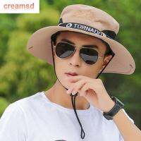 CREAMSD ตัวอักษรกลางแจ้งผ้าตาข่ายสำหรับเดินป่าแฟชั่นฤดูร้อน Topi Bucket ผ้าฝ้ายหมวกแก๊ปมีปีกขนาดใหญ่หมวกบังแดดผู้ชาย