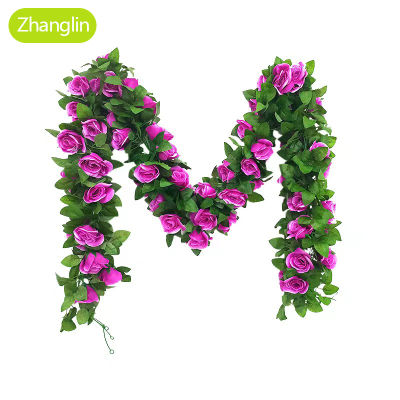 【cw】silk artificial rose vine hanging flowers for wall decoration rattan fake plants leaves garland romantic wedding home decoration
