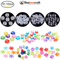 Beebeecraft 50-100 Pcs Star/Butterfly/Round/Flower/Triangle/Square/Cube/Column/Twist Oval/Teardrop/Oval/Rhombus/Lantern/Bicone/Sunburst Transparent Acrylic Beads Mixed Color/Yellow/Clear/Sky Blue/Dark Orchid for DIY Jewelry making