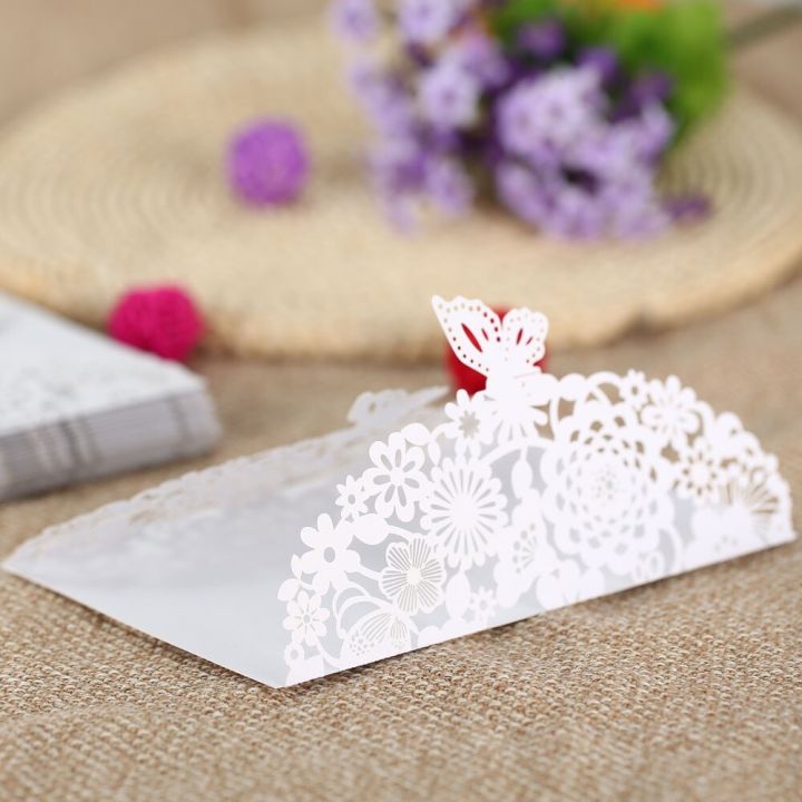การ์ดกระดาษเชิญงานแต่งงานมุกแวววาว10ชิ้น-แพ็คที่ใส่ของลายดอกไม้ผีเสื้อแกะสลัก3d-สำหรับงานแต่งงานงานวันเกิด