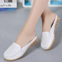 ผู้หญิงฤดูร้อนขนาดใหญ่35-42 Hollow Out Loafers หนังแท้รองเท้าแตะสุภาพสตรี Slip-On Flats Soft Moccasins Casual เดินรองเท้า