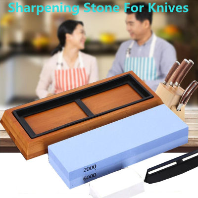 GREGORY-หินลับมีด Sharpening Stone For Knives, Professional Waterstones Combination Grit 2000/6000 Whetstone Sharpening with Bamboo Base, Blade Guide Sharpener Stone