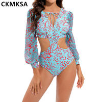 2022 New Arrival Womens Swimsuit Surf SwImwear Long Sleeves UV Protection Beachwear Female Backless Florial Print Bathing Suit