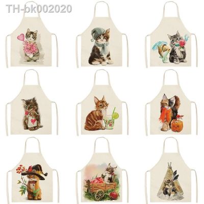 ✽◘ Cute Cat Apron Kitchen Sleeveless Aprons for Women Cotton Linen Bibs Household Cleaning Pinafore Home Cooking Apron Delantal