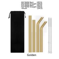 Stainless Steel 8Pcs Straws + 2Pcs Cleaning Brushes Reusable Drinking Straw Cup Straw with Cleaner Brush For Mugs Bar Tools Specialty Glassware