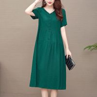 【HOT】✶▩ New Fashion 2023 Dresses V-neck Cotton Robe A-line Clothing