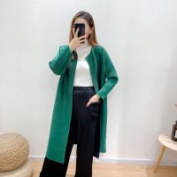 2023 Hot Drape slimming reversible pleated womens top double-layer fabric mid-length coat windbreaker thick D8429