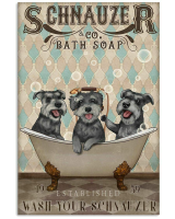 Schnauzer สบู่อาบน้ำล้าง Schnauzer โลหะดีบุกป้าย Retro Vintage Cottage Garden Art โปสเตอร์ภาพวาดโลหะ Plaque