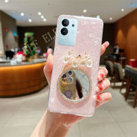 เคสทีพียูนุ่มทันสมัยสำหรับ VIVO V29 5G 2023เคสโทรศัพท์กากเพชร Vivo V29ปก VIVOV29 5G ด้วยดอกไม้กระจกแต่งหน้า