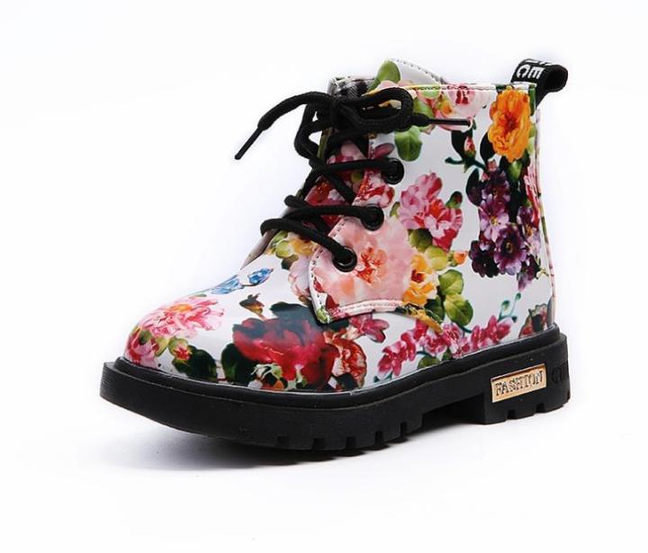 size21-30เด็กดอกไม้-pu-รองเท้าชายหญิงหนัง-martin-boots-รองเท้าเด็กวัยหัดเดินเด็กแฟชั่น-boots