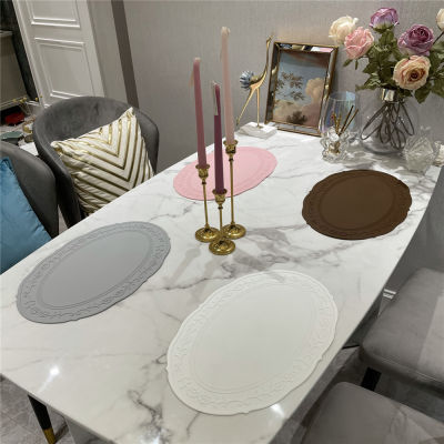 202142.5*27.5Cm Oval Silicone Placemat 3D Embroidery Oil Resistant Heat Insulation Pad Kitchen Tableware Non-Slip Table Mat Coaster