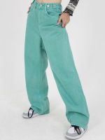 กางเกงยีนส์สีเขียว MODE Korea ของผู้หญิง,กางเกงยีนส์แนววินเทจสีชมพูโอเวอร์ไซส์กางเกงยีนส์เอวสูง Y2K ฤดูร้อนกางเกงฮาราจูกุ2022
