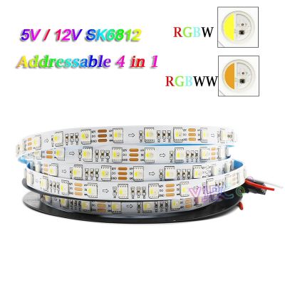 5V 12V SK6812 IC addressable RGBW RGBWW 4 colors in 1 LED Strip Light 60pixles/m SMD 5050 RGB White Lamp Tape Smart Lights bar