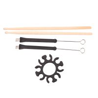 5A Wooden Drum Stick Kit with Metal Drum Brush,Drum Stick Holder Clip,Retractable Steel Wire Drum Jazz Drum Brushes