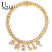 CWUwin Custom ชื่อ S-Link Miami Cuban Link 12มม. สร้อยคอ Chain Full Bling Punk Collar Bling Bling Glamour Hiphop เครื่องประดับ