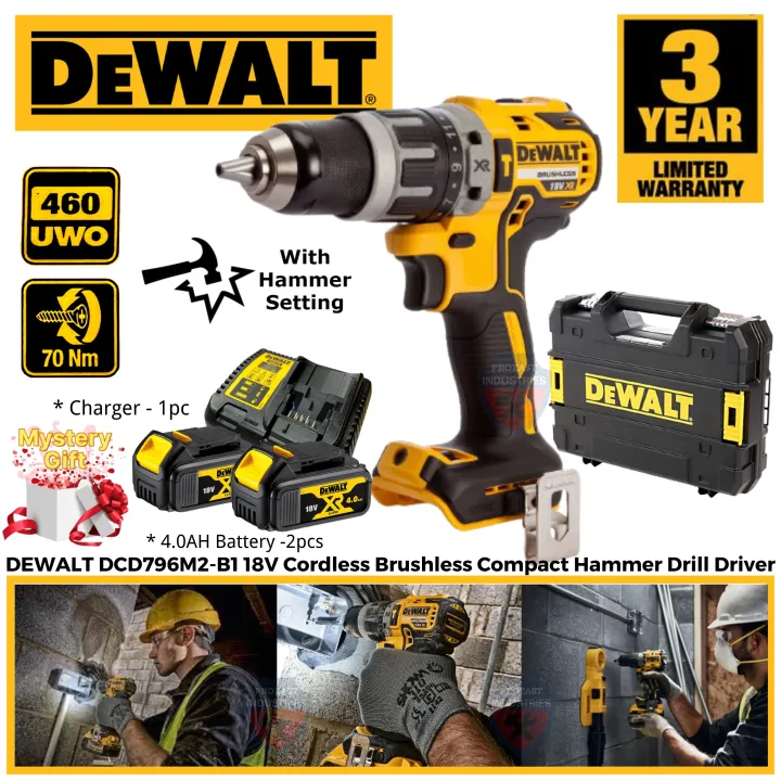 DEWALT DCD796M2-B1 18V Cordless Brushless Compact Hammer Drill Driver ...