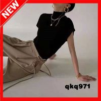 qkq971 WomenS Half Turtleneck T-Shirt Sleeve Slim Fit Ribbed Knit Tee T-Shirts