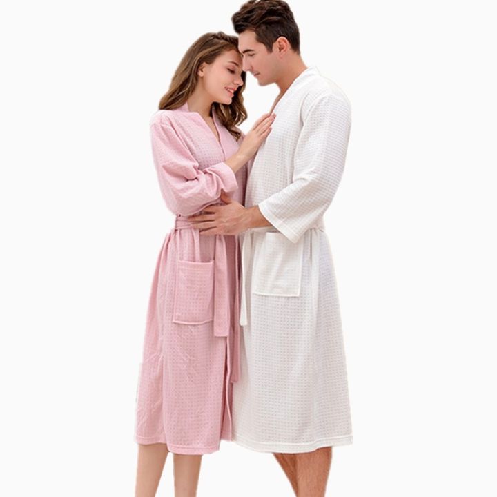 xiaoli-clothing-3xl-ขนาดบวกคู่เสื้อคลุมอาบน้ำวาฟเฟิลฤดูใบไม้ร่วงฤดูหนาวชุดนอนหลวม-homewear-เสื้อคลุมอาบน้ำผู้หญิงเสื้อคลุมอาบน้ำเจ้าสาวชุดนอน