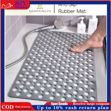 Bath Mat Non-slip, Round Mildew Resistant Pvc Shower Mat With Suction Cups,  Antibacterial Durable Mildew Resistant Foot Massage Bath Mat (gray)