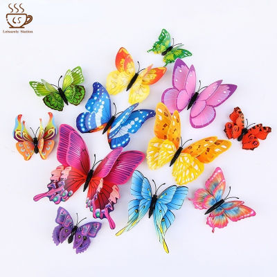 12Pc/Set Colorful Double Layer 3D Magnetic Butterfly Wall Sticker Butterflies Refrigerator Magnet Stickers Home Decor A30