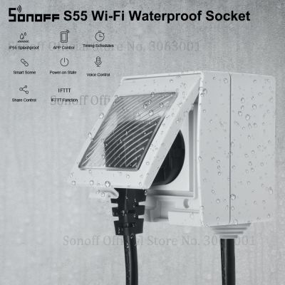 SONOFF S55 Waterproof IP55 Wifi Smart Power Socket, Timer Outdoor AUEUUKUSZA Plugs APPVocie Remote Control Works with Alexa