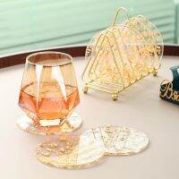 【CW】 Coasters In Holder Set for Cup Luxury Gold Foil Coaster Insulation