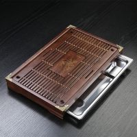 Support wholesale Tea set tea tray solid wooden tray stainless steel chassis drawer type mini household simple living room tea table tea sea