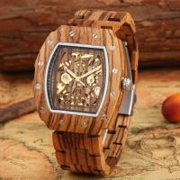 ZZOOI Wood Watch Mechanical for Men Display Wooden Watches for Men Bangle Automatic Wristwatch Creative Male Clock Luxcury Gift Reloj