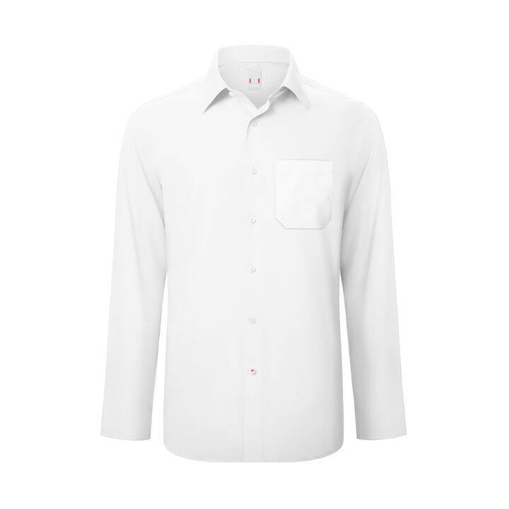 dsl001-เสื้อเชิ้ตผู้ชาย-gqwhite-เสื้อเชิ้ตผ้าสะท้อนน้ำแขนยาว-สีขาว-รุ่นมีกระเป๋า