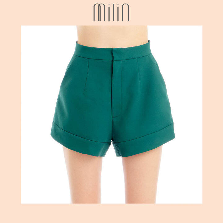 milin-high-waist-side-pockets-shorts-กางเกงขาสั้นพับขอบเอวสูง-eminent-shorts