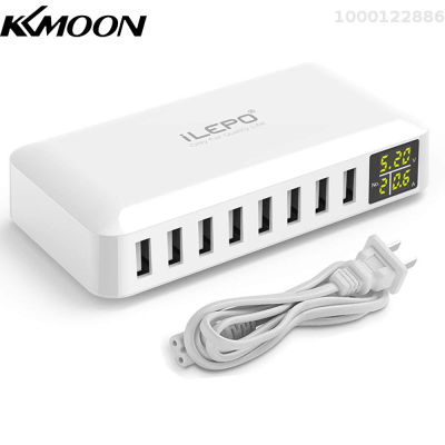 KKmoon 8พอร์ตที่ชาร์จ USB แบบอัจฉริยะ50W 8A USB หลายพอร์ตฮับจอแสดงผล LCD ชาร์จเครื่องชาร์จติดผนังอะแดปเตอร์ไฟฟ้าพร้อม4ft สายไฟยาว