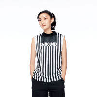 UNBOUND AWNING STRIPED SLEEVELESS เสื้อแขนกุด คอปีนลายทาง สีขาวดำ ผ้ายืดใส่สบาย สไตล์แอคทีฟสตรีทแวร์ที่ไม่เหมือนใคร